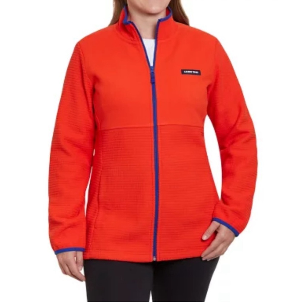 Lands' End Red Grid Fleece Zip Up Jacket Size Medium Like New